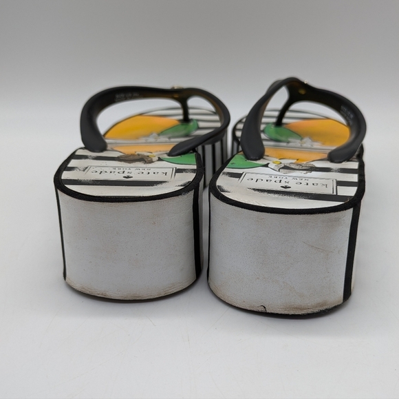 Kate Spade Black White Striped Lemon Thong Wedge Flip Flop 9 - Picture 4 of 9